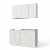 Кухонный гарнитур Регги Белый Жемчуг/Сосна Лофт (столеш.Альберика+сушка+планка) 1.4м 