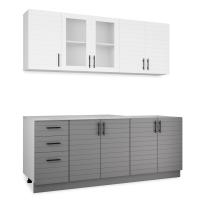 Кухонный гарнитур Комплект №9 Серый камень/Тач белый/Тач графит (столеш Этория+сушка+планка) 2,0м