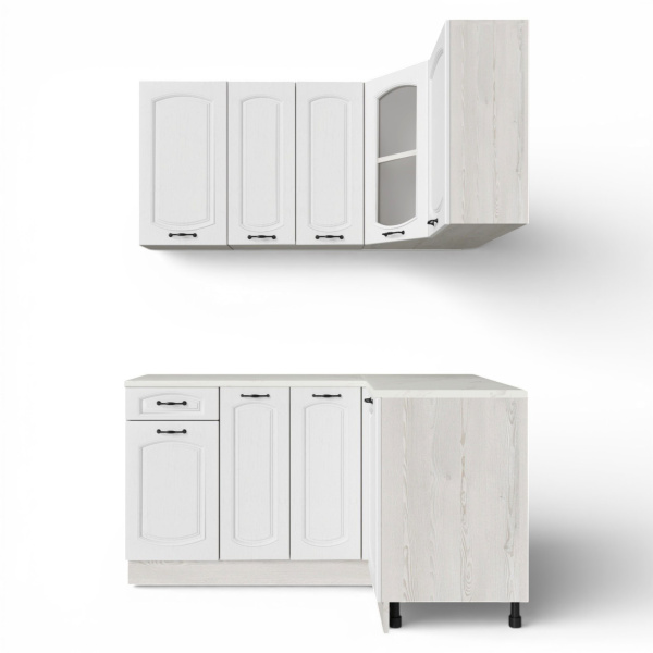 Кухонный гарнитур угловой Равенна Сосна лофт / Дуб светлый (столеш Луанда+сушка+планка) 1,5м