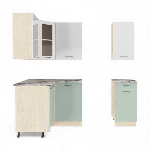 Угловая кухня Комплект №7 Белый /МЯТА без мойки, столешник Альберика