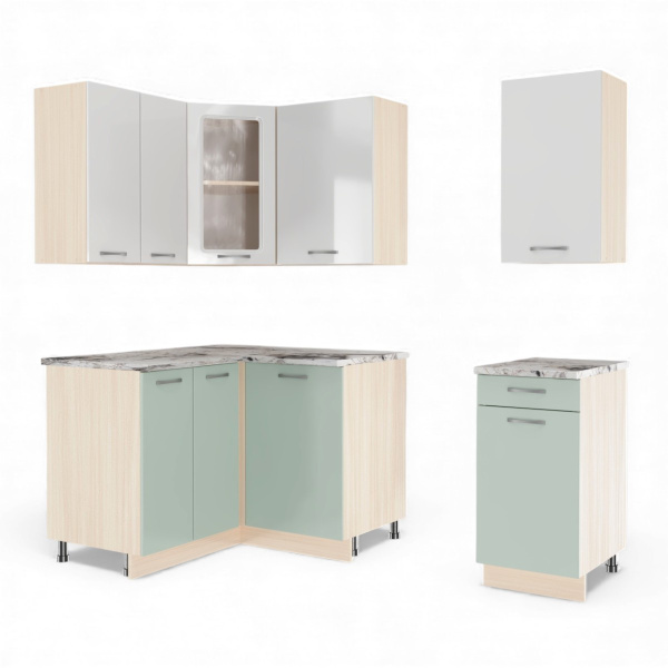 Угловая кухня Комплект №7 Белый /МЯТА без мойки, столешник Альберика